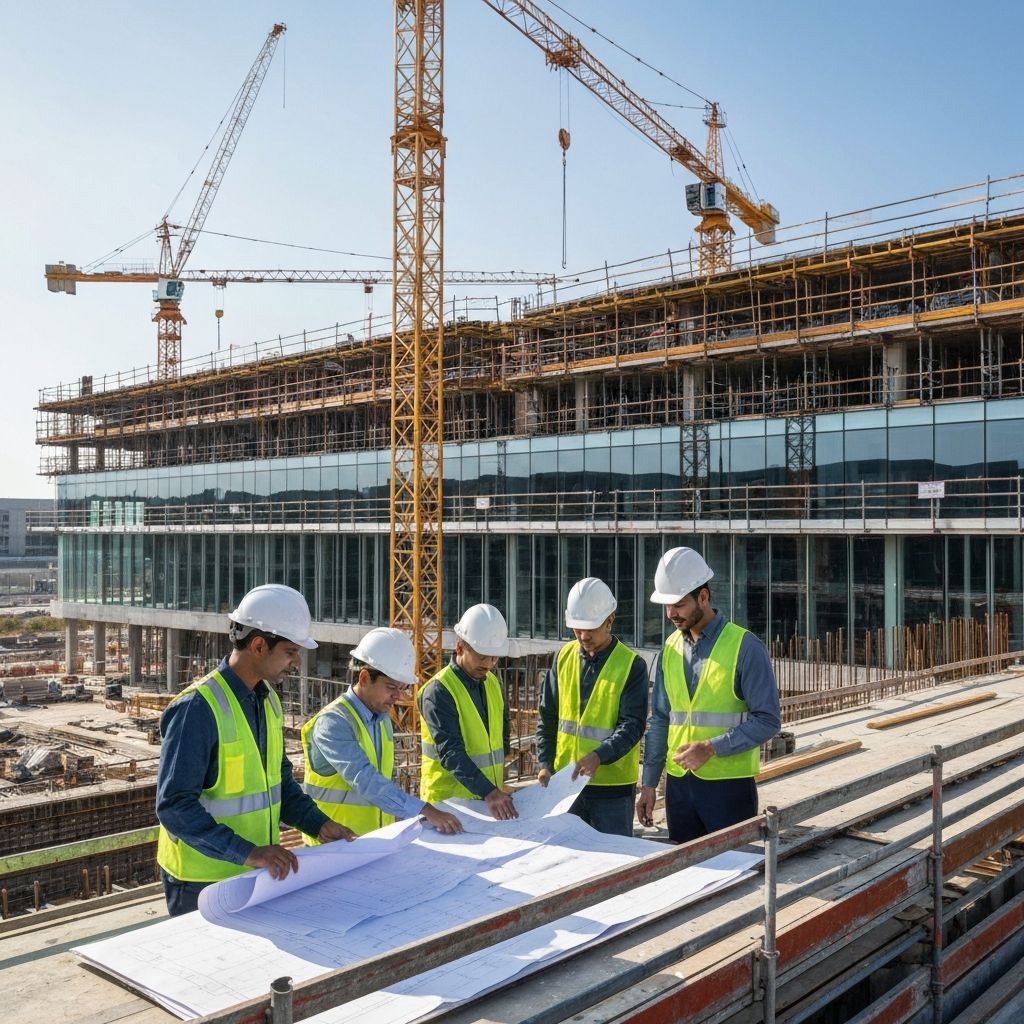 Commercial construction project with professional contractors