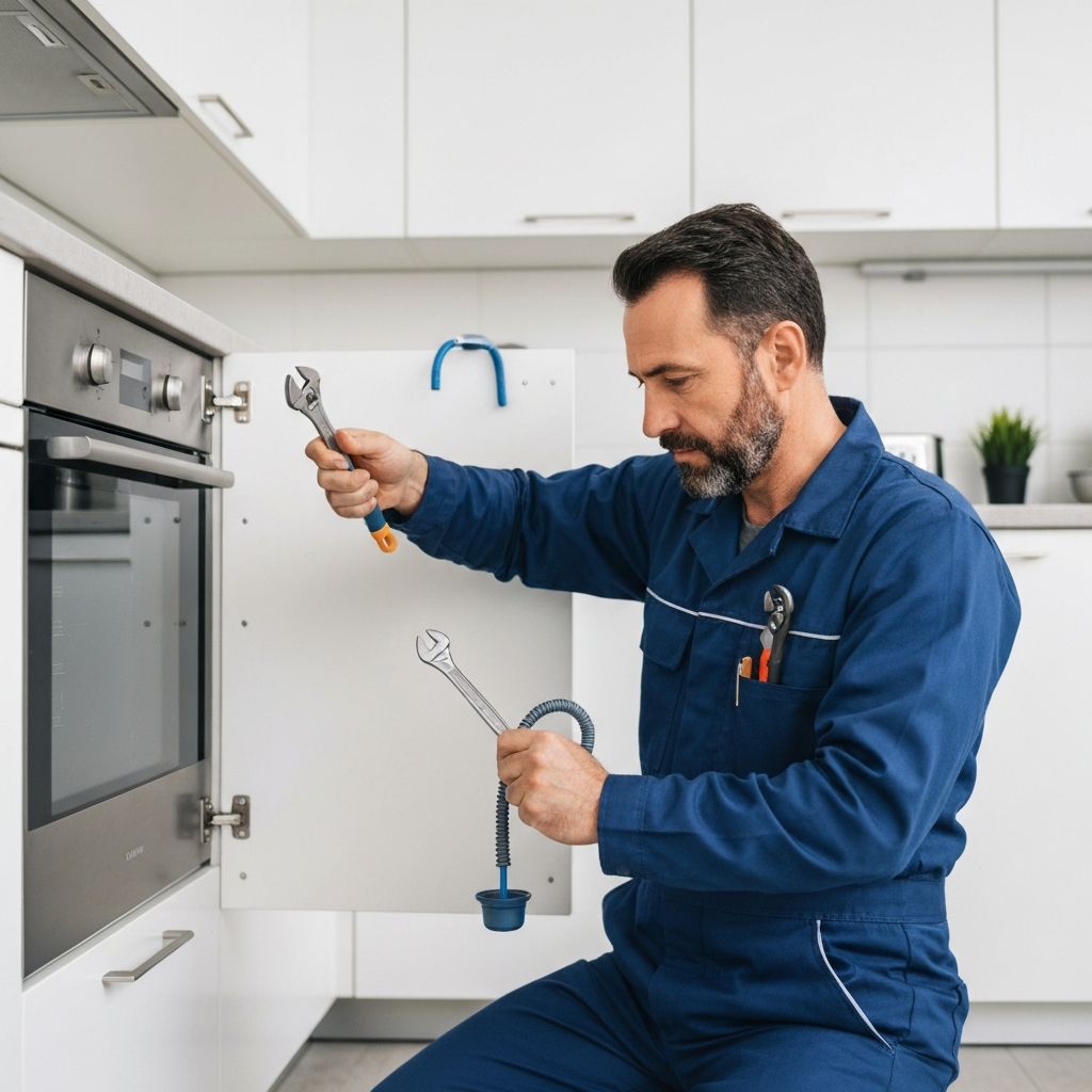 Professional plumber working on residential plumbing system