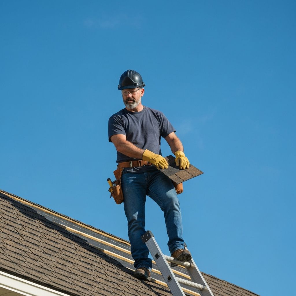 Professional roofing contractor working on residential roof installation
